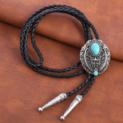 Bolo Tie Turquoise Feather Tie Cowboy Neck Tie Blue