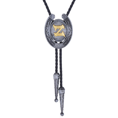 Horseshoe Bolo Tie Alphabet Z Necklace Men's Western Bolo