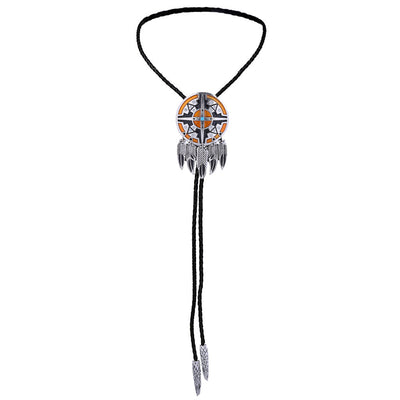 Navajo Bolo Cowboy Tie Feather Bolo Orange Bootlace