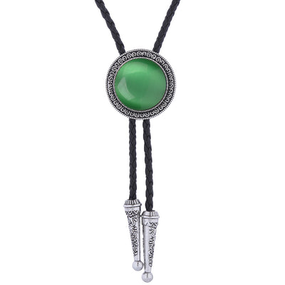 Round Green Cat's Eye Neck Tie Wedding Bootlace Bolo