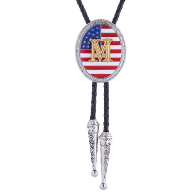 Alphabet M Bolo Tie Mens Western Bolo National Flag Tie