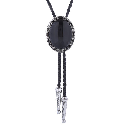 Black Bolo Tie Stone Agate Bolo Ties Men's Bolo Necktie