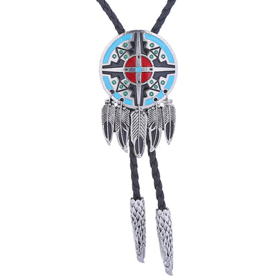 Navajo Bowler Tie Feather Tie Necklace Men Cowboy Tie