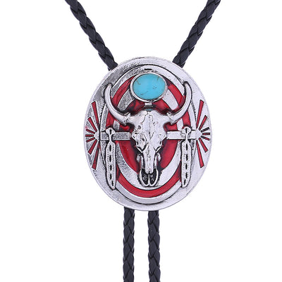 Longhorn Bolo Tie Mens Western Bolo Red Necklace