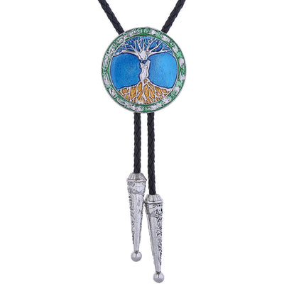 Blue Men's Western Bolo Tree of Life Pattern Bolo Tie