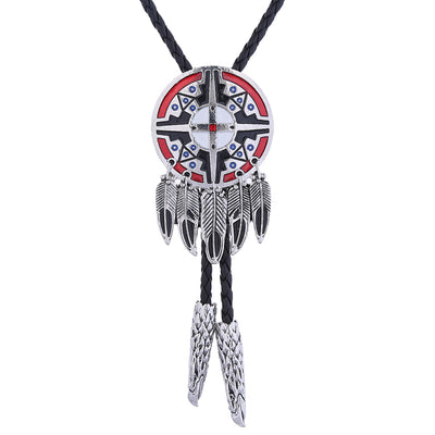 Feather Navajo Bolo Necklace Western Red Bootlace Tie