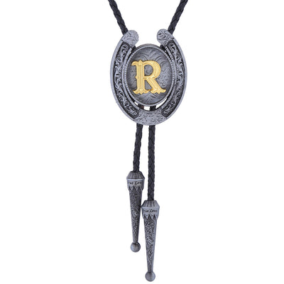 Horseshoe Bolo Tie Alphabet R Necktie Men's Western Bolo