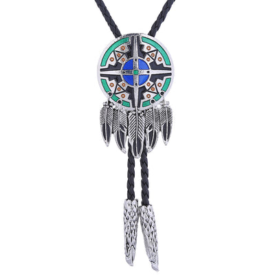 Feather Navajo Bolo Tie Men Western Tie Green Bolo