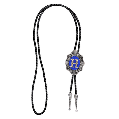 Alphabet H Bolo Tie Formal Western Tie Blue bowler tie