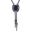 Black Agate Necktie Horseshoe Bolo Tie Mens Bootlace