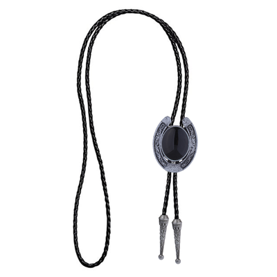 Black Agate Necktie Horseshoe Bolo Tie Mens Bootlace