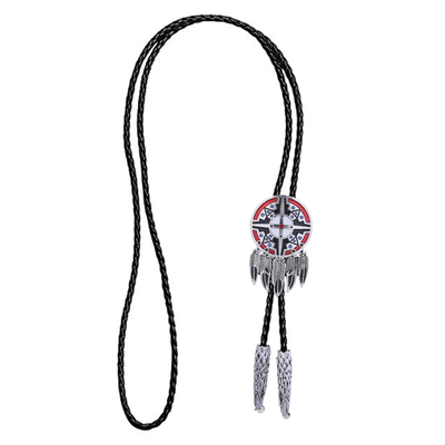 Feather Navajo Bolo Necklace Western Red Bootlace Tie