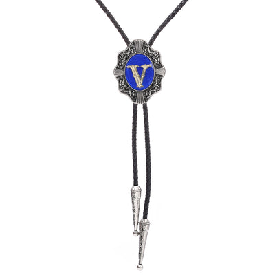 Alphabet V Bolo Tie Bootlace Ties Formal Tie Blue Necklace