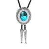 Mens Suit Bolo Tie Blue Glass Stone Tie with Rhinestone Necklace Bolo