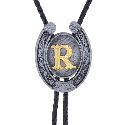 Horseshoe Bolo Tie Alphabet R Necktie Men's Western Bolo