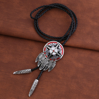 Feather Navajo Bolo Necklace Western Red Bootlace Tie