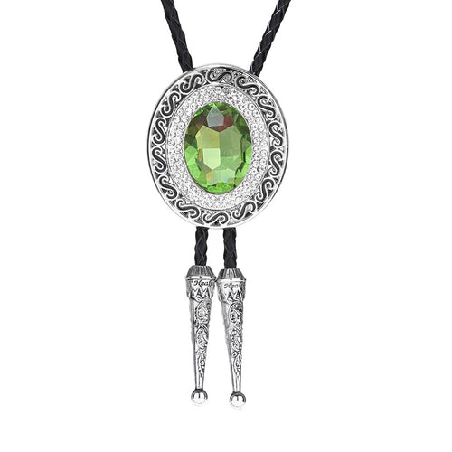 Mens Suit Tie Light Green Stone Glass Bolo Tie For Wedding with Rhinestone