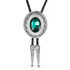 Mens Wedding Bolo Green Glass Stone Tie with Rhinestone Necklace