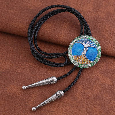 Blue Men's Western Bolo Tree of Life Pattern Bolo Tie