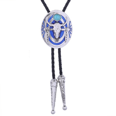 Blue Longhorn Tie Western Turquoise Bolo Necktie