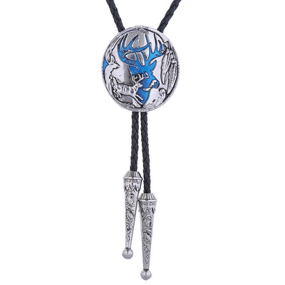 Elk Bolo Tie Mens Western Tie Blue Bolo Men Necktie