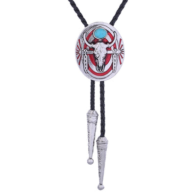 Longhorn Bolo Tie Mens Western Bolo Red Necklace