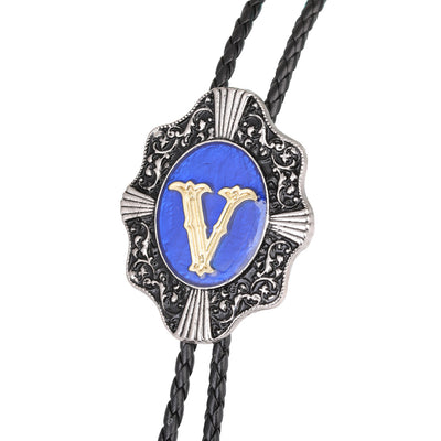 Alphabet V Bolo Tie Bootlace Ties Formal Tie Blue Necklace