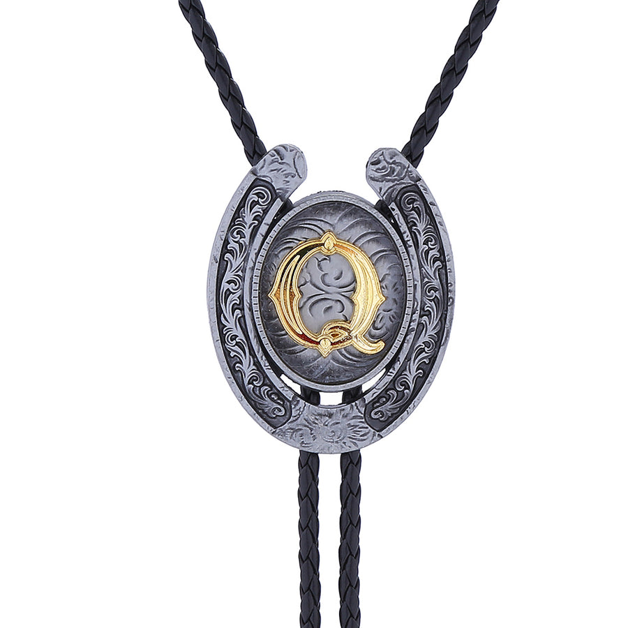Horseshoe Bolo Tie Alphabet Q Vintage Men's Western Ties