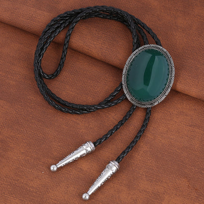 Green bootlace tie Suit Agate Stone Bolo Necktie