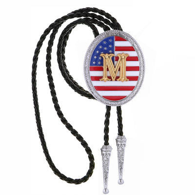 Alphabet M Bolo Tie Mens Western Bolo National Flag Tie