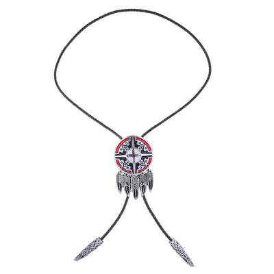 Feather Navajo Bolo Necklace Western Red Bootlace Tie