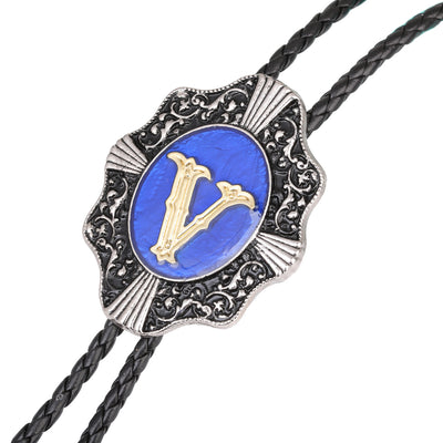 Alphabet V Bolo Tie Bootlace Ties Formal Tie Blue Necklace