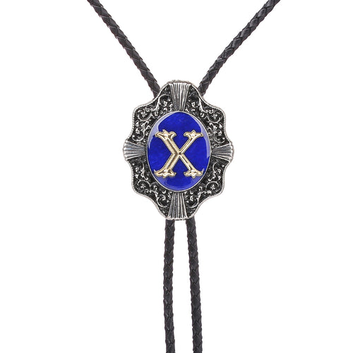 Alphabet X Bolo Tie Formal Bolo Tie Blue Necktie bowlow