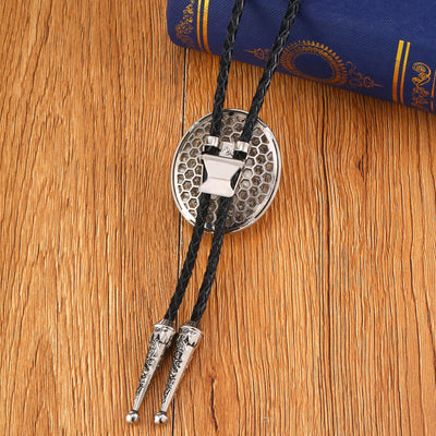 Mens Suit Bolo Tie Blue Glass Stone Tie with Rhinestone Necklace Bolo