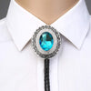 Mens Suit Bolo Tie Blue Glass Stone Tie with Rhinestone Necklace Bolo