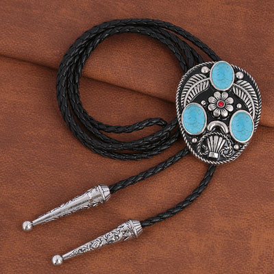 Men's Blue Bolo Tie Turquoise Wedding Tie Stone Bolo Black