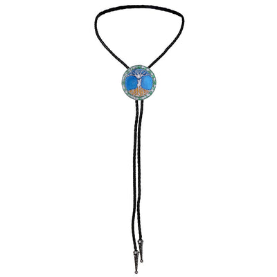 Blue Men's Western Bolo Tree of Life Pattern Bolo Tie