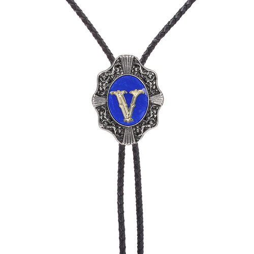 Alphabet V Bolo Tie Bootlace Ties Formal Tie Blue Necklace