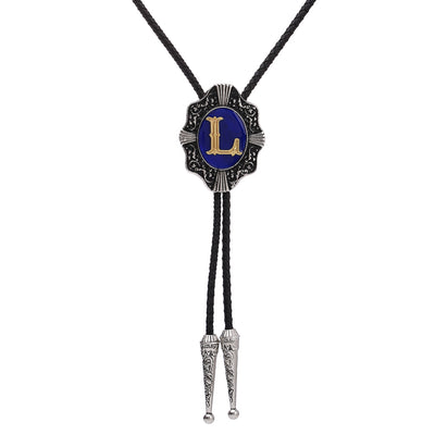 Alphabet L Bolo Tie Formal Western Tie Blue bowler tie