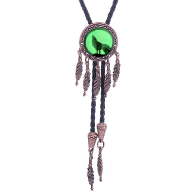 Dreamcatcher Wolf Bolo Tie Western Mens Necklace