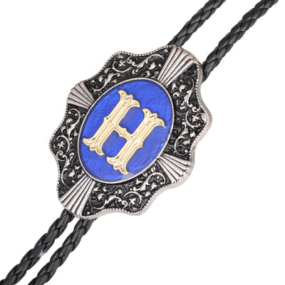 Alphabet H Bolo Tie Formal Western Tie Blue bowler tie