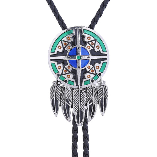 Feather Navajo Bolo Tie Men Western Tie Green Bolo