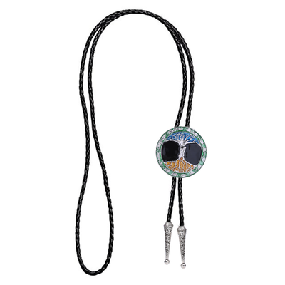 Tree of Life Pattern Bolo Necklace Black Western Bolo Tie