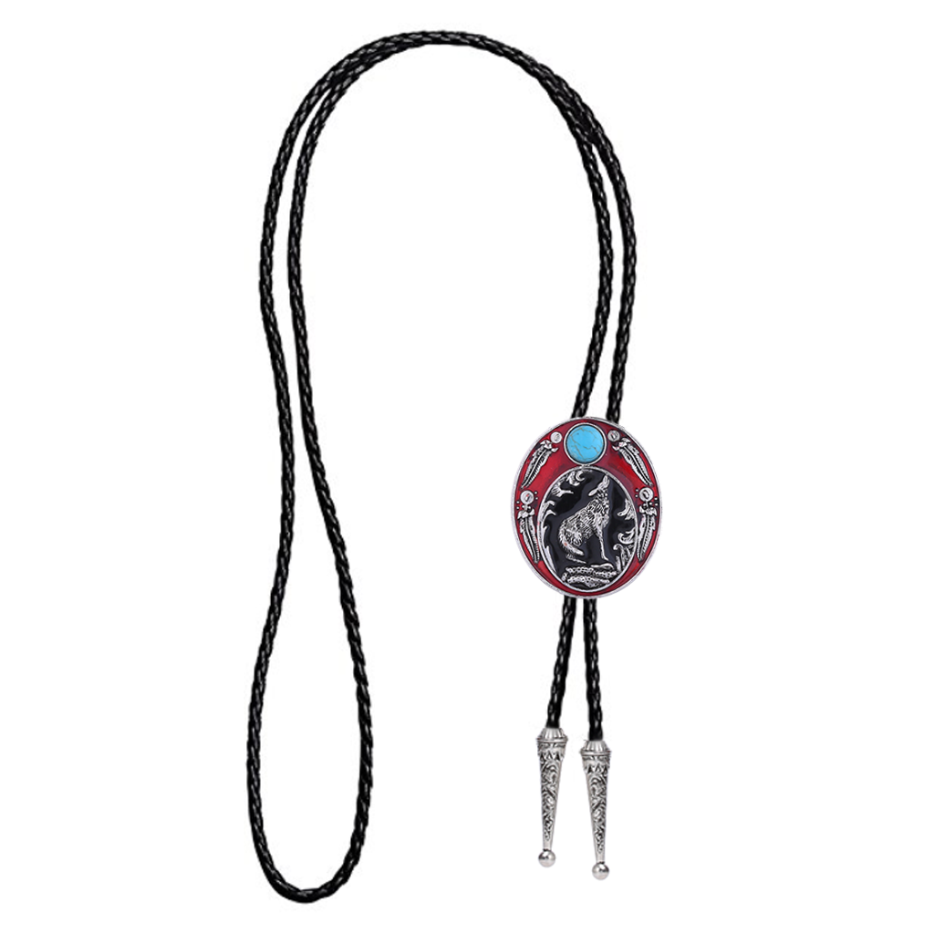 Men's Western Bolo Tie Wolf Red Bolo Turquoise Tie