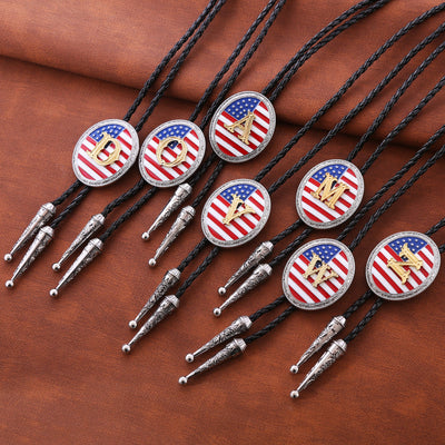 Alphabet S Bolo Tie Men Western Tie National Flag Tie