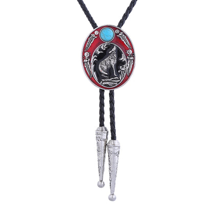 Men's Western Bolo Tie Wolf Red Bolo Turquoise Tie