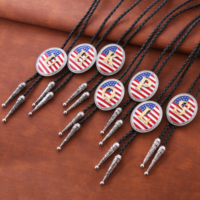 Alphabet Q Bolo Tie Men's Bolo Tie American Flag Tie