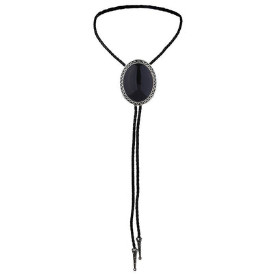 Men's Black Agate Bolo Tie Wedding Boloties Necklace