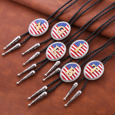 American National Flag Tie Bolo Alphabet E Bolo Tie