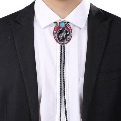 Men's Western Bolo Tie Wolf Red Bolo Turquoise Tie